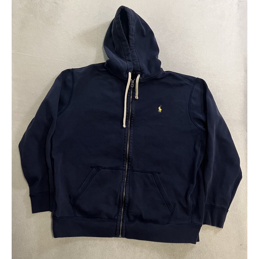 Polo Ralph Lauren Hoodie Men's Size 2XL Blue Thermal Waffle Knit Hood Full Zip